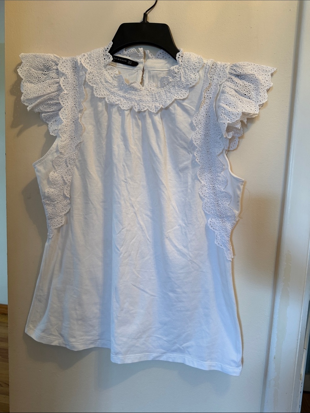 Zara White Eyelet Ruffle Top - Feminine Sleeve Detail